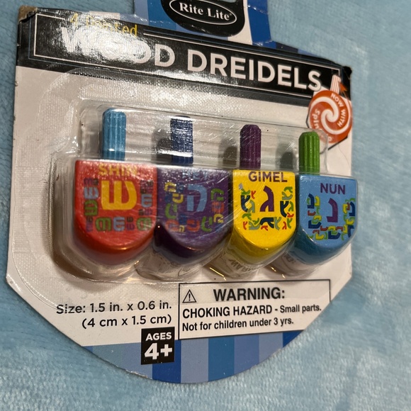 NEW “The Dreidel Game" - 4 Small Painted Wood Dreidels from Rite Lite - Picture 4 of 6